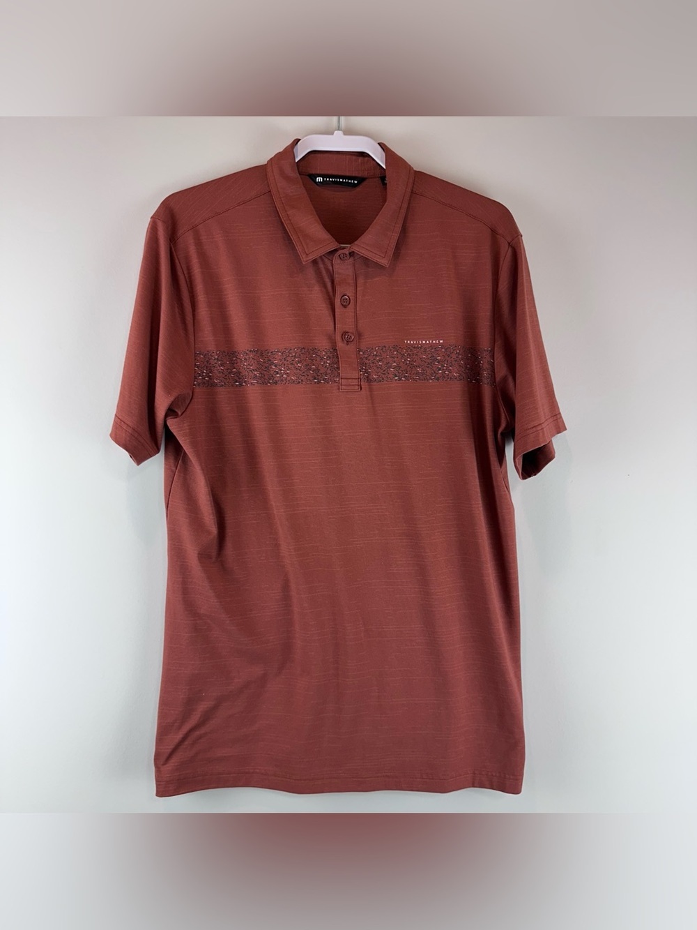 Travis Mathew Maple Brown Chest Stripe The Heater Golf Golfing Polo Shirt Large